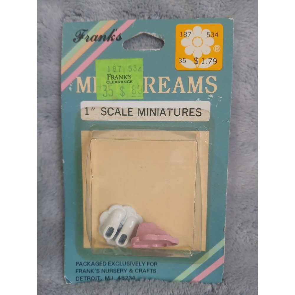 Vintage Mini Dreams 1 Inch Scale Miniature Shoes Pink White Frank's Nursery 2 Pr
